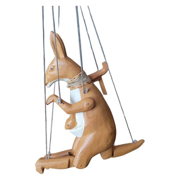 Vintage Wooden Kangaroo & Joey Marionette Puppet Primitive Theatrical Play Toy - Picture 1 of 6